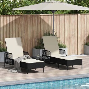 vidaXL Ξαπλώστρα 3 pcs Μαύρο και Κρεμ Λευκό 55 x 200 x 92 εκ.