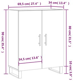 Ντουλάπι Γυαλιστερό Λευκό 69,5x34x90 εκ. Επεξεργασμένο Ξύλο - Λευκό