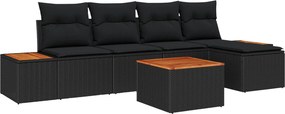 vidaXL Σετ Καναπέ Κήπου με μαξιλάρι 6 pcs Μαύρο Πολυρατάν