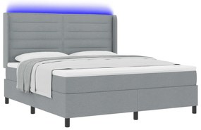 vidaXL Κρεβάτι με ελατήρια και στρώμα & LED, Ανοιχτό Γκρι, 180x200 εκ, Ύφασμα
