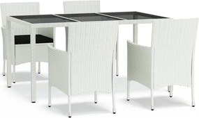 vidaXL Σετ Τραπεζαρίας Κήπου 5 Τεμαχίων Λευκό Συνθ. Ρατάν με Μαξιλάρια