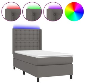 VidaXL Κρεβάτι Boxspring με Στρώμα & LED Γκρι 100x200 εκ. Συνθ. Δέρμα
