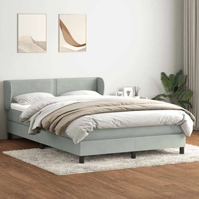 Κρεβάτι Boxspring με Στρώμα Ανοιχτό Γκρι 140x210 εκ. Βελούδινο - Γκρι