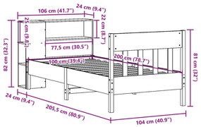 Κρεβάτι Βιβλιοθήκη Χωρίς Στρώμα 100x200 εκ Μασίφ Ξύλο Πεύκου - Καφέ