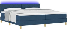 vidaXL LED Κρεβάτι με βάθρο με κεφαλάρι Μπλε 200 x 200 cm ύφασμα