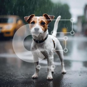 Intra Συλλεκτικό Ξύλινο Παζλ Plywood 4mm - Μικρό καφέ και λευκό σκυλί στη βροχή Σε Ξύλινο Κουτί - Διαστάσεις: 10x10 cm – 25 κομμάτια