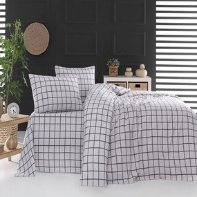 Σεντόνια Φανελένια Squares (Σετ 4τμχ) Grey Ρυθμός Queen Size 230x260cm 100% Βαμβακερή Φανέλα