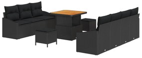 vidaXL 10 Τεμαχίων Σετ Καναπέ Κήπου με Μαξιλάρια Μαύρο Πολυ Ρατάν Ακακία