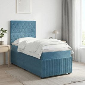 vidaXL Κρεβάτι box spring με στρώμα Μπλε 100 x 200 cm Βελούδο