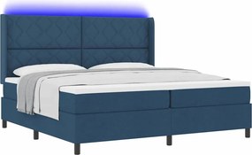 vidaXL LED Κρεβάτι με βάθρο με κεφαλάρι Μπλε 200 x 200 cm ύφασμα