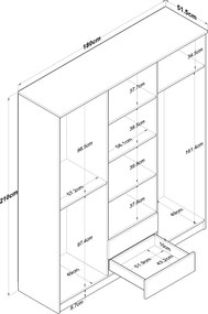 Εξαφυλλη Ντουλαπα Καρυδια/Λευκο BA113 51.5x180x210
