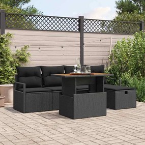 vidaXL Σετ Καναπέ Κήπου Ρυθμιζόμενο ύψος 6 pcs Μαύρο συνθετικό ρατάν