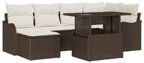 vidaXL Σετ Καναπέ Κήπου με μαξιλάρι 7 pcs Καφέ Πολυ ράταν