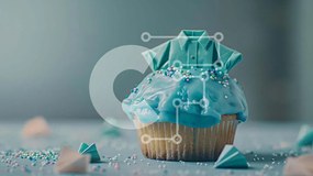 Intra Συλλεκτικό Ξύλινο Παζλ Plywood  4mm - Δημιουργικό Cupcake με μπλε γλάσο και σχέδιο Origami Σε Ξύλινο Κουτί - Διαστάσεις: 10x10 cm – 25 κομμάτια