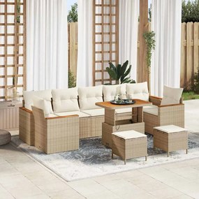 vidaXL Σετ Καναπέ Κήπου με μαξιλάρι 10 pcs Μπεζ Πολυ ράταν