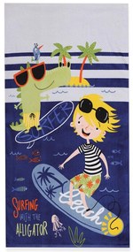 Πετσέτα Θαλάσσης Παιδική Surfing With Aligator Blue Nef-Nef Beach 70x120cm 100% Βαμβάκι