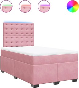 vidaXL Κρεβάτι Boxspring με Στρώμα Ροζ 120x190 εκ. Βελούδινο