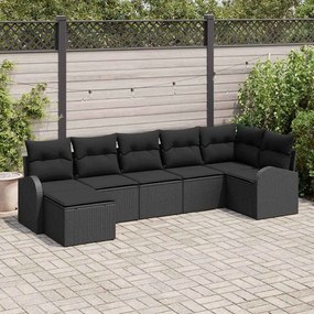 vidaXL Σετ Καναπέ Κήπου με μαξιλάρι 7 pcs Μαύρο Πολυ ράταν