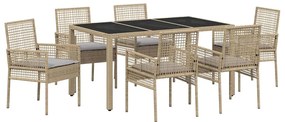 vidaXL Σέτ φαγητού για κήπο 7 pcs Μπεζ Πολυ ράταν
