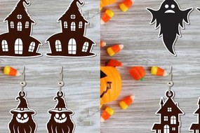 Σετ των 3 Intra απο ξύλο plywood Χρώμα wenge 3mm-4mm πάχος - Σετ αποκριάτικων σκουλαρίκια Δίασταση 3x3 cm INTRAFABR-108925789