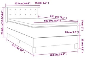 Κρεβάτι Boxspring με Στρώμα Γκρι 100x200εκ. από Συνθετικό Δέρμα - Γκρι