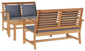 Σετ Καναπέ Κήπου 3 pcs Φυσικό Στερεό Ξύλο Τίκ