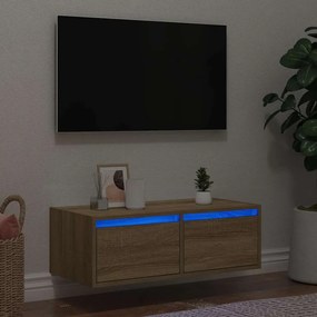 vidaXL ντουλάπι τηλεόρασης  με φώτα LED Sonoma Oak 75x35,5x25 cm