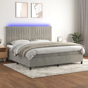 Κρεβάτι Boxspring με Στρώμα &amp; LED Αν.Γκρι 200x200 εκ. Βελούδινο - Γκρι