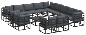 vidaXL Σετ Καναπέ Κήπου με μαξιλάρι 14 pcs Μαύρο Αλουμίνιο