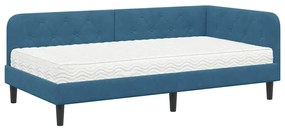 vidaXL Κρεβάτι Γωνίας με στρώμα με κεφαλάρι Μπλε 90 x 190 cm Βελούδο