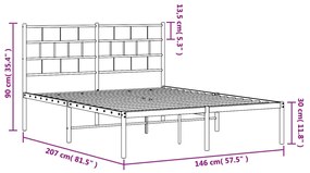 Πλαίσιο Κρεβατιού με Κεφαλάρι Λευκό 140 x 200 εκ. Μεταλλικό - Λευκό