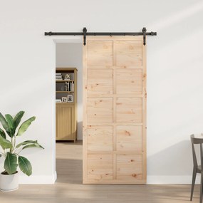 vidaXL Συρόμενη Πόρτα Καφέ 80 x 208 εκ. Μασίφ ξύλο πεύκου