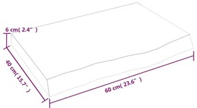 Ράφι Τοίχου Ανοιχτό Καφέ 60x40x(2-6)εκ. Επεξ. Μασίφ Ξύλο Δρυός - Καφέ