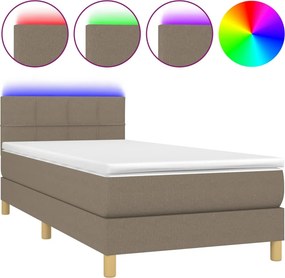 vidaXL Κρεβάτι Boxspring με Στρώμα &amp; LED Taupe 90x200 εκ. Υφασμάτινο