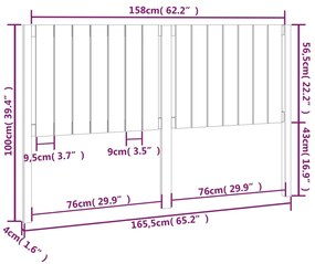 vidaXL Κεφαλάρι Κρεβατιού Μαύρο 165,5x4x100 εκ. από Μασίφ Ξύλο Πεύκου