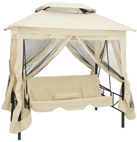 vidaXL Κιόσκι / Παγκάκι Κούνια Μετατρεπόμενο Λευκό Κρεμ