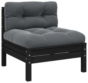 vidaXL Σαλόνι Κήπου Σετ 3 Τεμ. Μαύρο Μασίφ Ξύλο Πεύκου με Μαξιλάρια