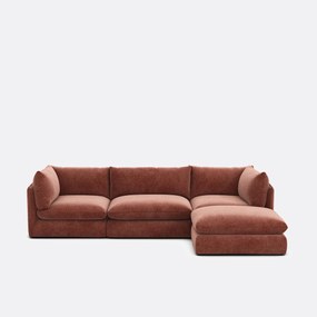 Τριθέσιος αρθρωτός καναπές με πουφ, από μελανζέ πολυεστέρα, MALO