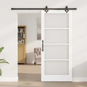 vidaXL Συρόμενη Πόρτα με Σετ Εξαρτημάτων 'ORKDAL' Λευκή Συμπαγές Ξύλο & Γυαλί