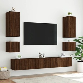 vidaXL Έπιπλο Τοίχου Τηλεόρασης με LED Καφέ Δρυς 100x35x31 εκ.
