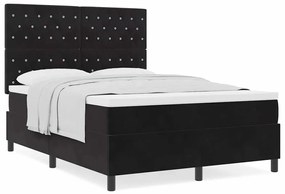 vidaXL Κρεβάτι με ελατήρια με στρώμα Μαύρο 140 x 190 cm Βελούδο