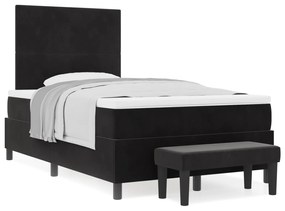vidaXL Κρεβάτι Box Spring με Στρώμα & Πάγκο Μαύρο 120x200 εκ. Βελούδο