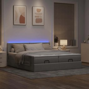 vidaXL Οθωμανικό κρεβάτι με στρώματα &amp; LEDs Ανοιχτό γκρι ύφασμα