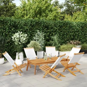 Καρέκλες Κήπου Πτυσσόμενες 6 Τεμ. Λευκές Ύφασμα/Μασίφ Ξύλο