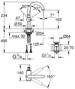 Μπαταρία νιπτήρα Grohe Atrio II-Ashmi