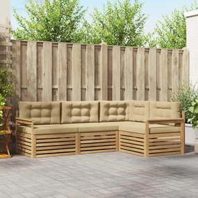 vidaXL Σειρά Καναπέ Εξωτερικού 5 pcs Λευκό και Μπεζ Πολυεστέρας