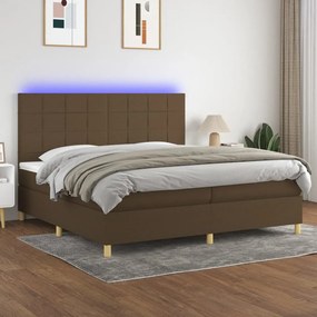 Κρεβάτι Boxspring με Στρώμα & LED Σκ.Καφέ 200x200εκ. Υφασμάτινο - Καφέ