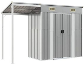 vidaXL Αποθήκη Κήπου Εκτεταμένη Οροφή Αν. Γκρι 277x107x181 εκ Ατσάλι
