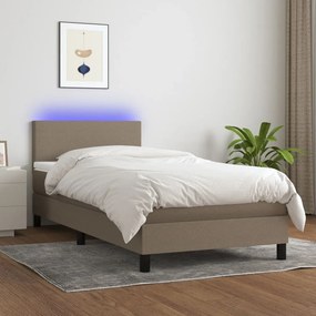 VidaXL Κρεβάτι Boxspring με Στρώμα & LED Taupe 90x190 εκ. Υφασμάτινο