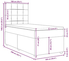 Κρεβάτι Boxspring με Στρώμα Σκούρο Γκρι 100x200 εκ. Υφασμάτινο - Γκρι